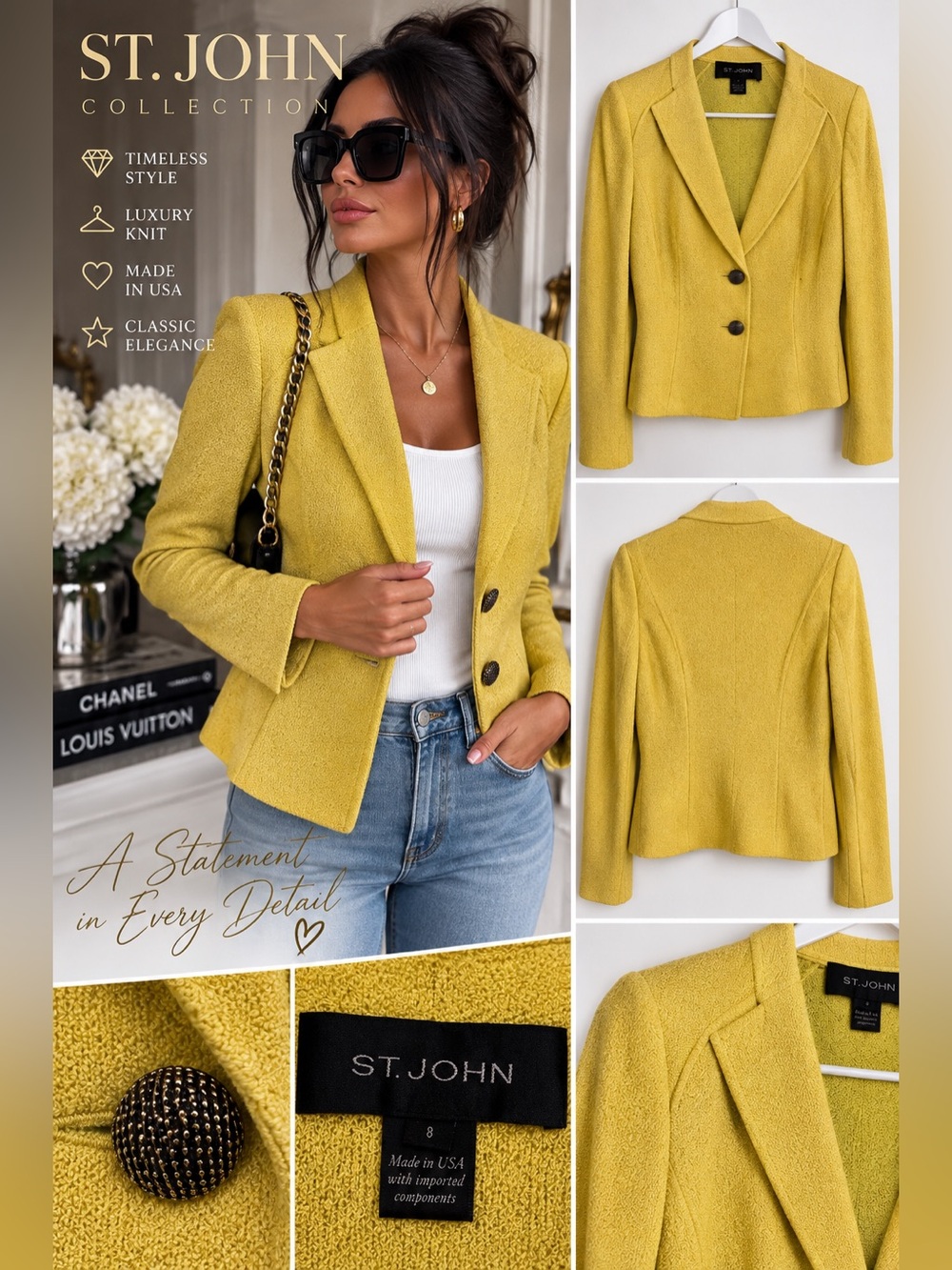St. John Yellow Textured Knit Blazer